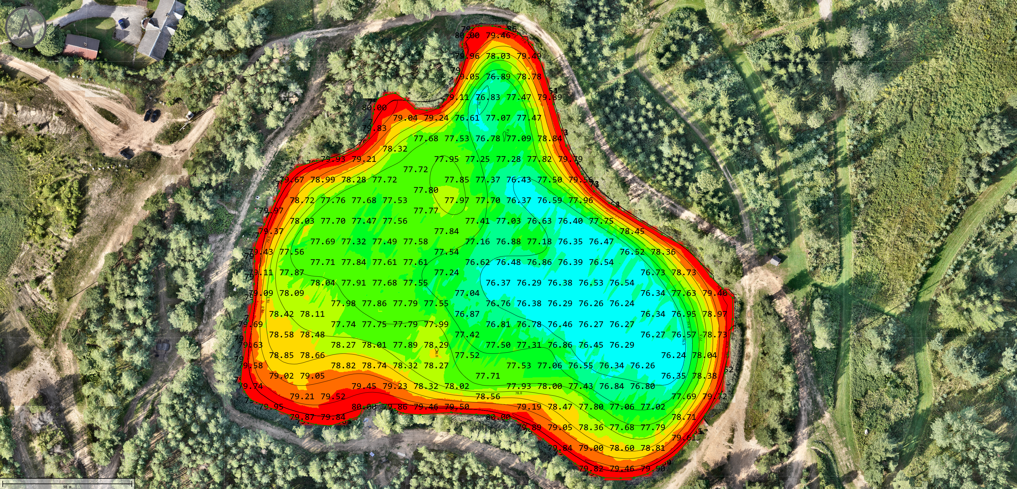 Bathymetric survey map by drone